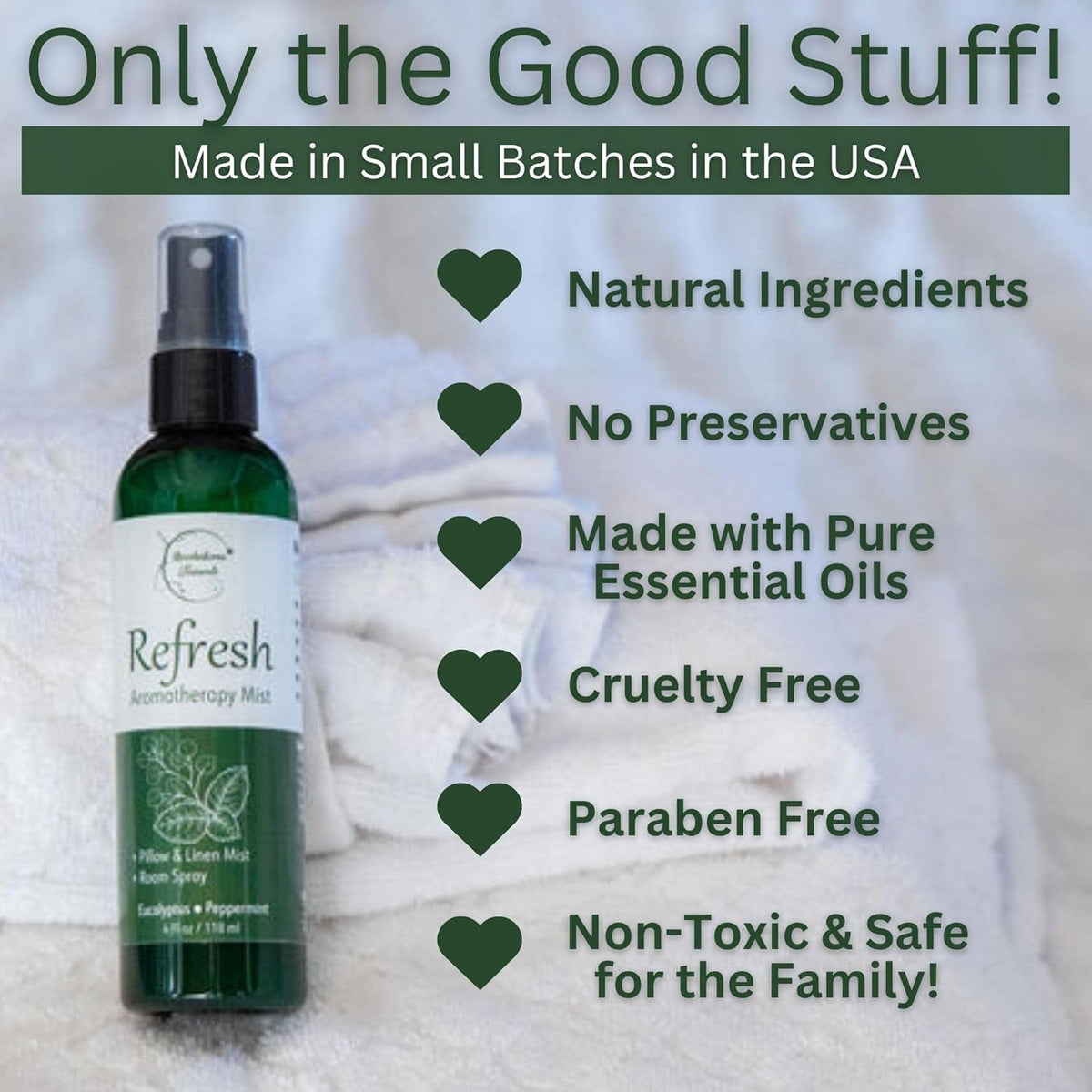 Refresh Aromatherapy Room Spray & Pillow Mist. Peppermint & Eucalyptus Essential Oil Spray, Linen