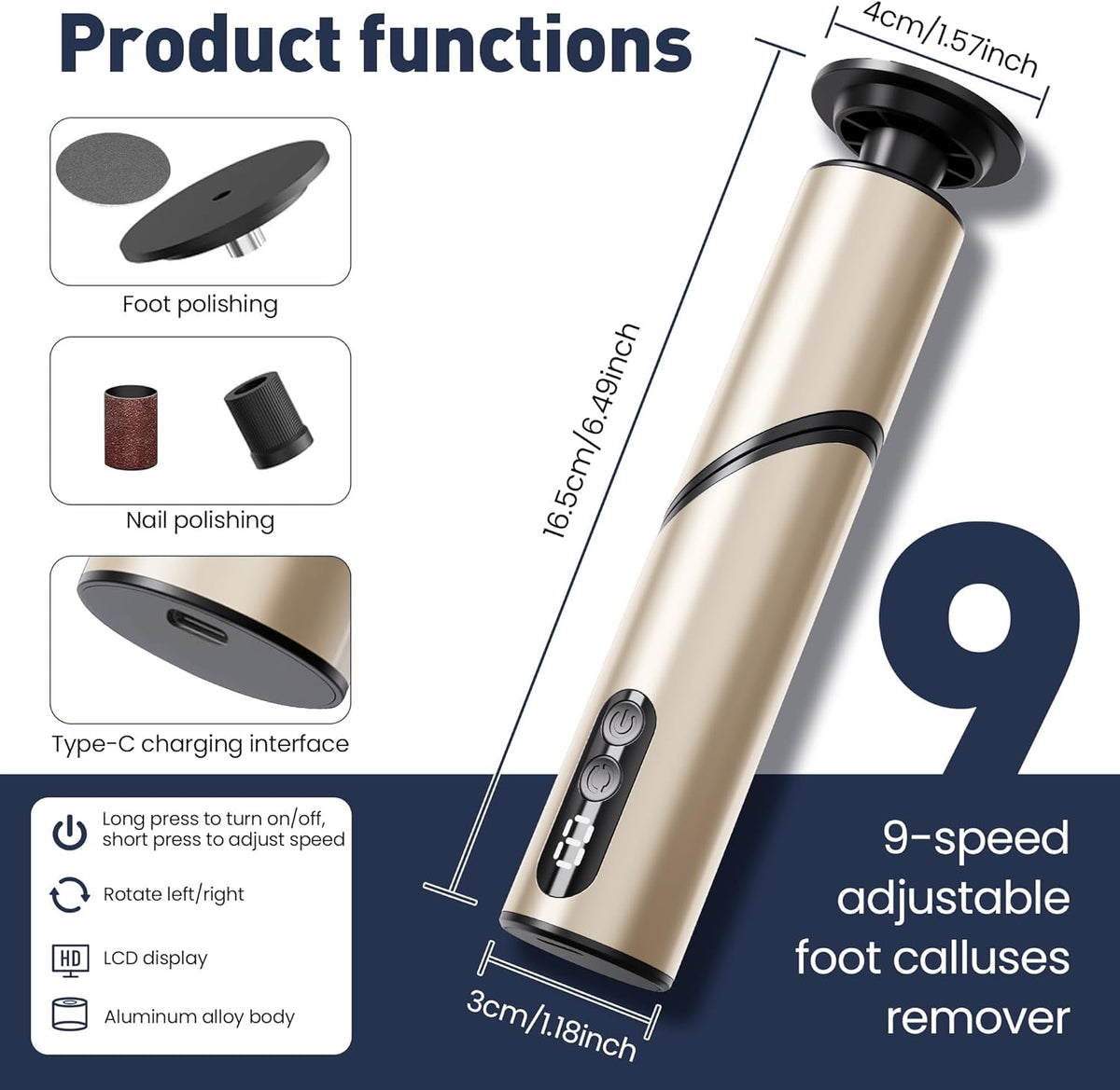 Electric Foot Callus Remover,2 in1 Rechargeable Callus Remover for Feet,9-Speed Wireless Electric