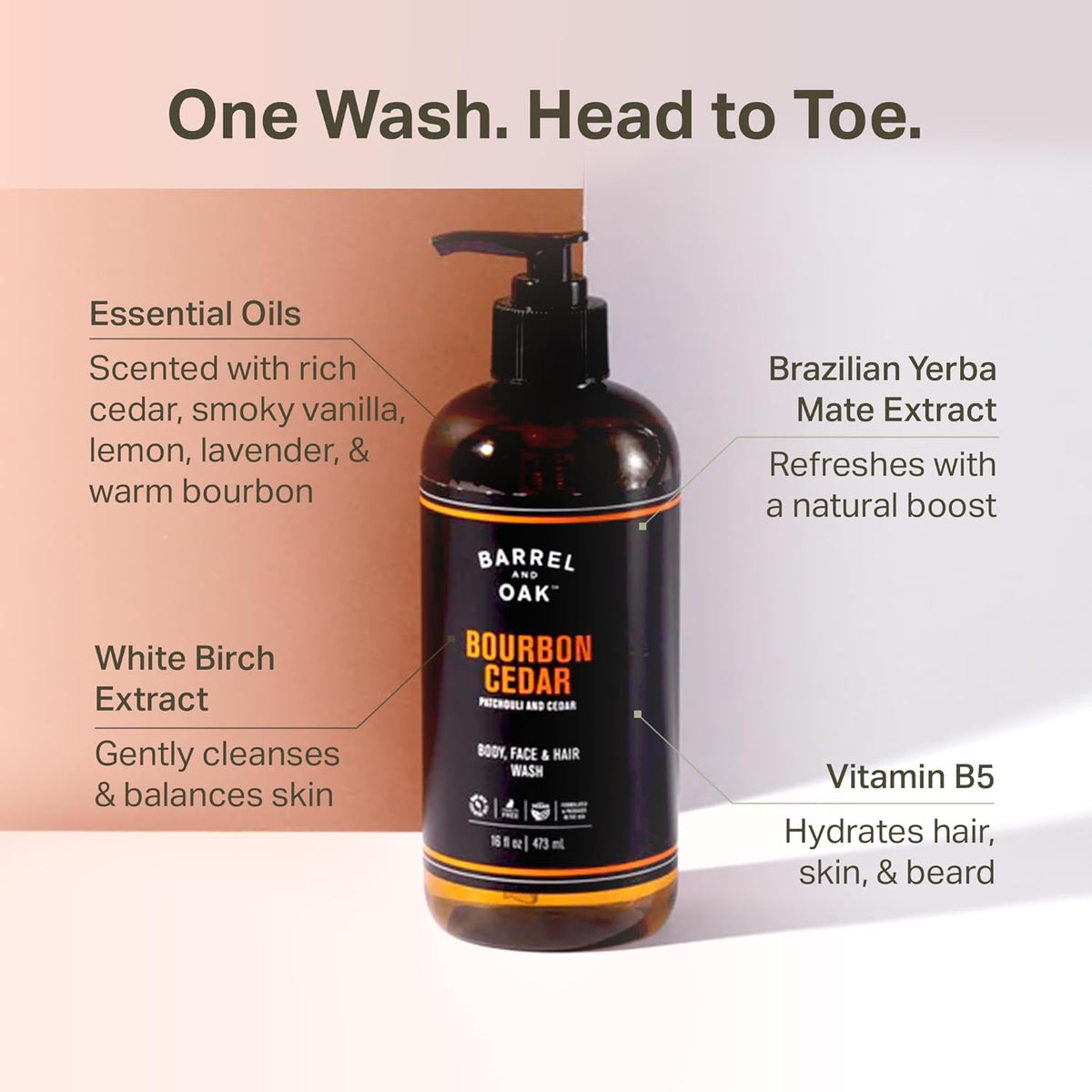Barrel and Oak - All-In-One Body Wash, Men's Soap for Hair, Face, & Body, Essential Oil-Based