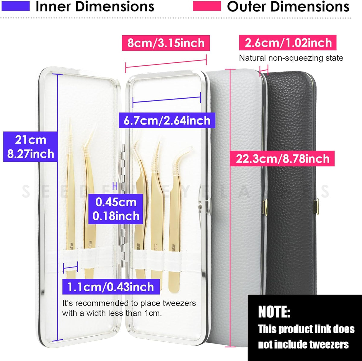 Lash Tweezers Organizer, Eyelash Extension Tweezers Bag, Soft PU Leather 8 Positions Rounded