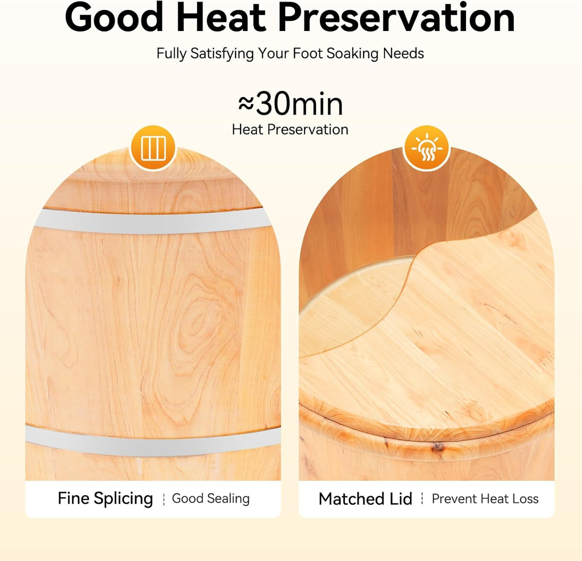 9.84in Tall Wood Foot Soaking Tub with Lid and Massage Roller, Pedicure Bowl for Feet, Portable