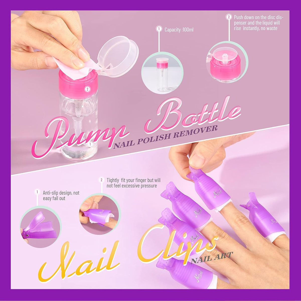 Teenitor Nail Gel Polish Dipping Powder Remover Tools Kit with Nail Clips Nail Remover Pads Cuticle