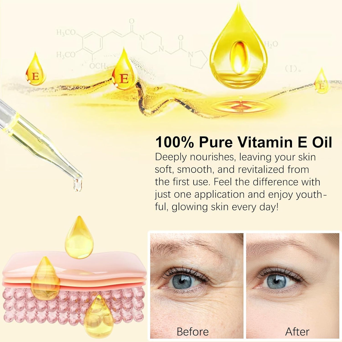 Vitamin E Oil for Skin 75,000 IU, 2Fl Oz Pure Vitamin e Oil for Scars, Hair, Face and Scalp