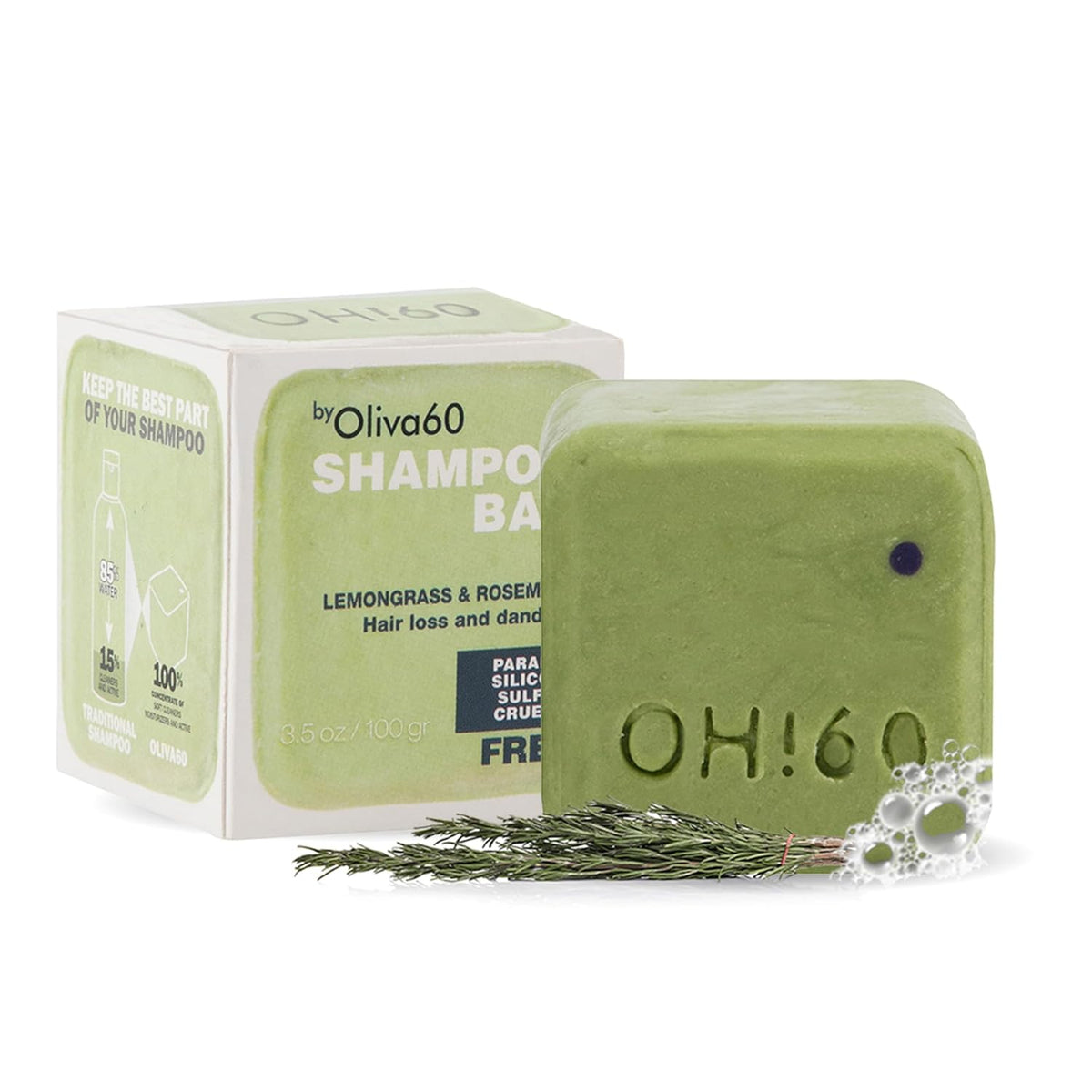 Shampoo Bar Lemongrass Rosemary - Olive, Argan, Macadamia Oil | Sulfate & Paraben Free | Organic