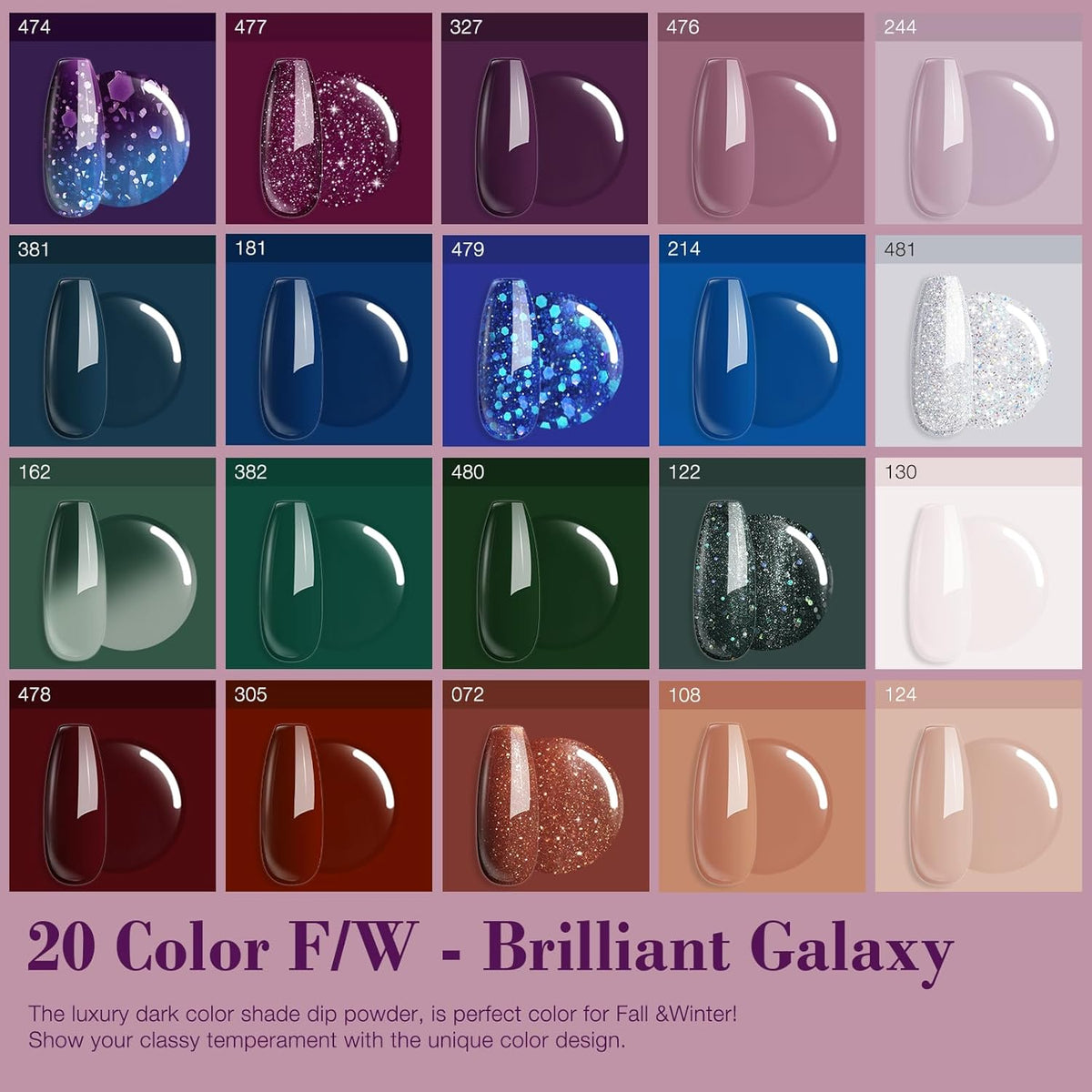 31Pcs Dip Nails Powder Starter Kit, AZUREBEAUTY 20 Colors Purple Blue Glitter Dipping Powder