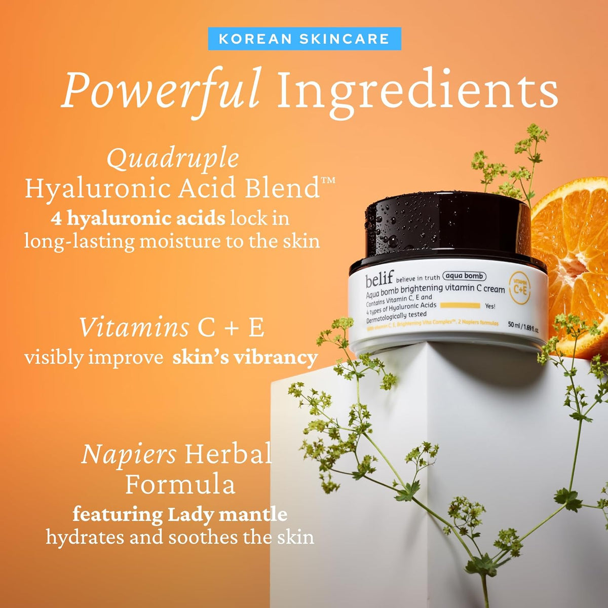 belif Aqua Bomb Vitamin C Face Cream Moisturizer, Infused with Hyaluronic Acid, Vitamin C & Vitamin