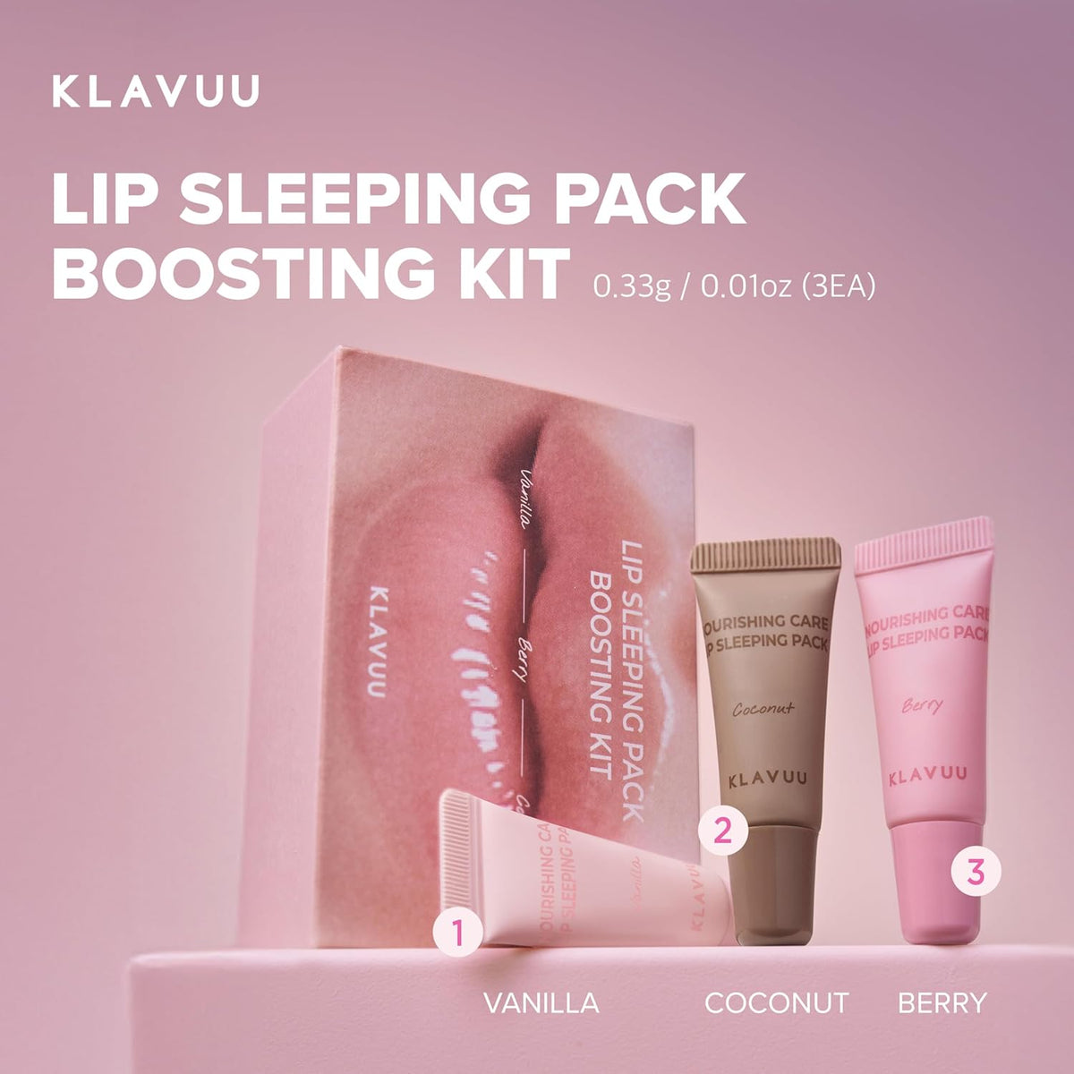 Klavuu Lip Sleeping Pack Boosting Kit – Overnight Hydrating Lip Mask, Daily Balm, Gentle Scrub &