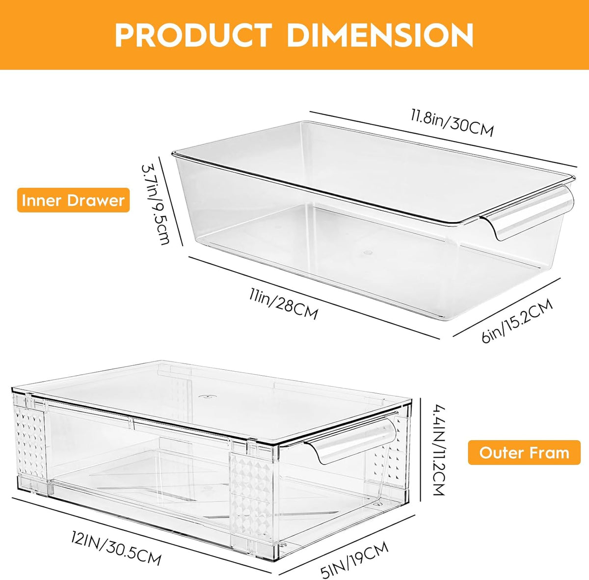 4 Pack Clear Stackable Storage Drawers, 3.95" H Easily Assemble Acrylic Organizer Bins - Multi-Use