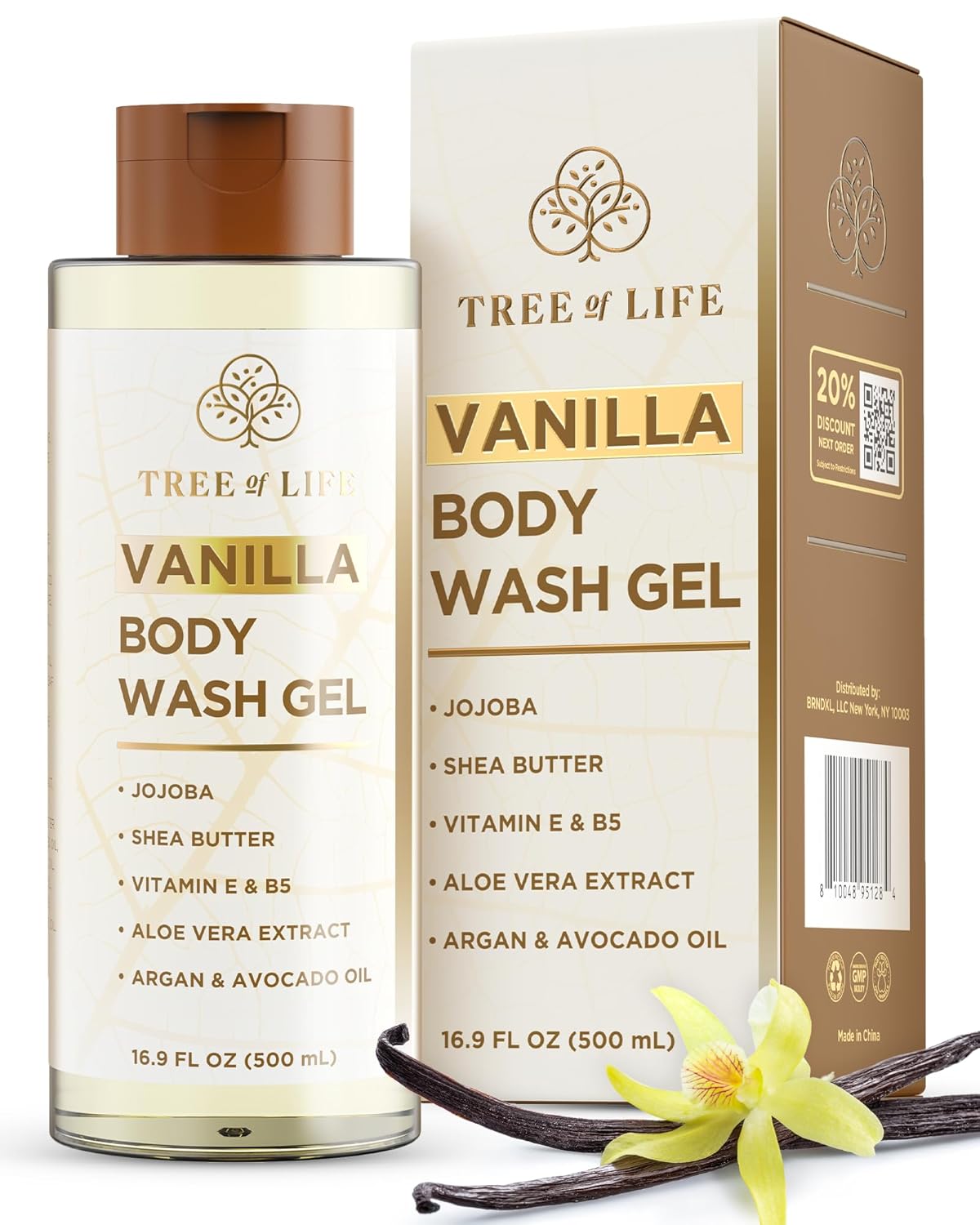 Tree of Life Vanilla Body Wash Gel - Moisturizing Shower Gel with Jojoba Oil and Shea Butter