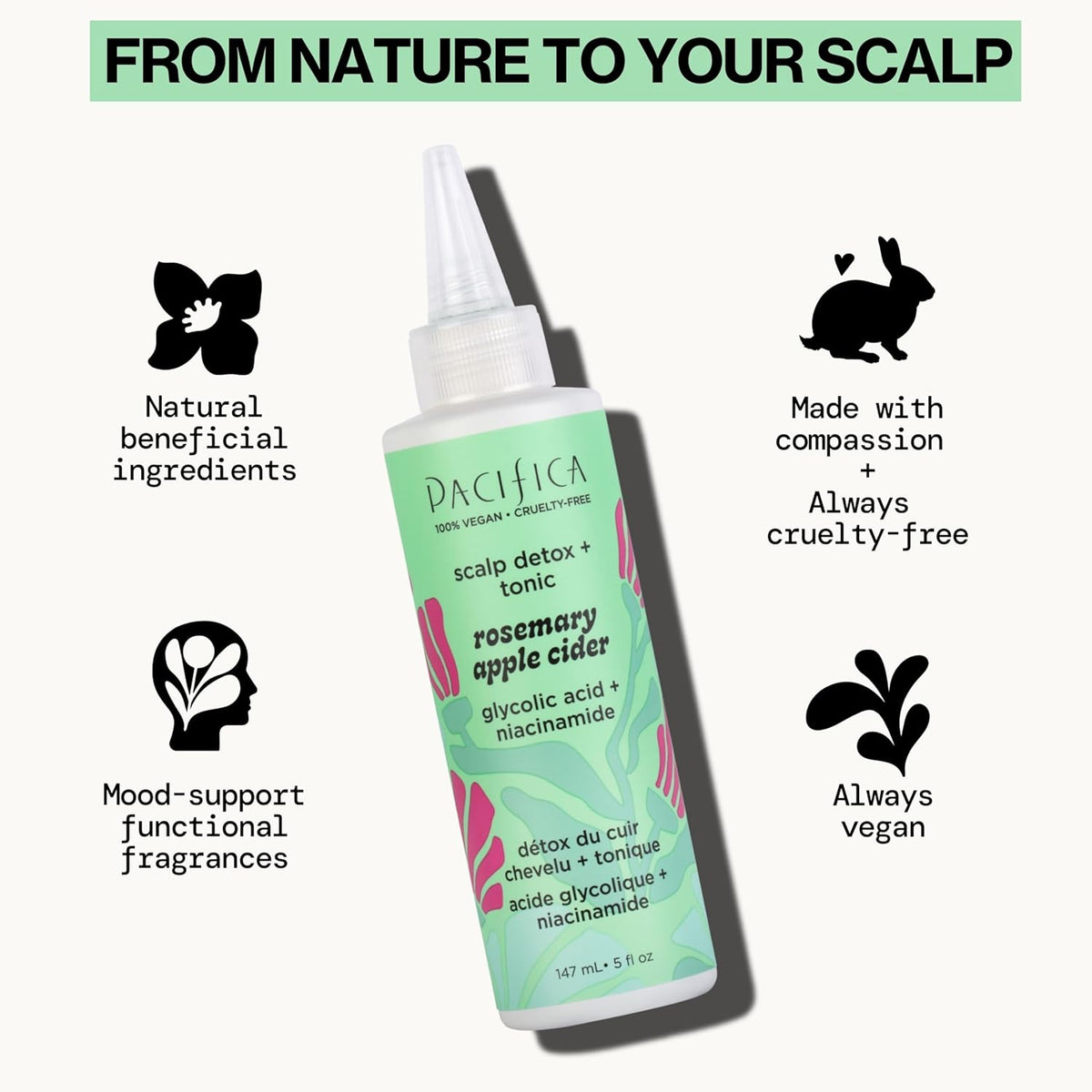 Pacifica Scalp Detox Tonic – Rosemary Apple Cider Scalp Exfoliator, Apple Cider Vinger Hair Rinse