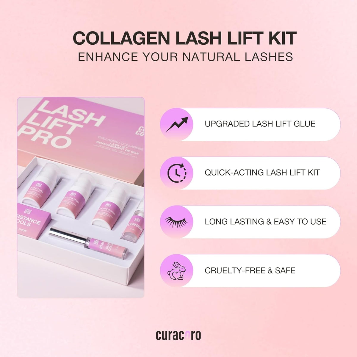 Curacoro Lash Lift Kit - Professional Eyelash Perm Kit, Semi-Permanent Lash Curling, Nourishing