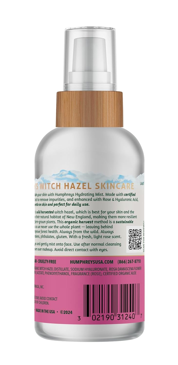 Humphreys Witch Hazel Hydrating Toner Mist Spray | Balancing & Hydrating Facial Toner |