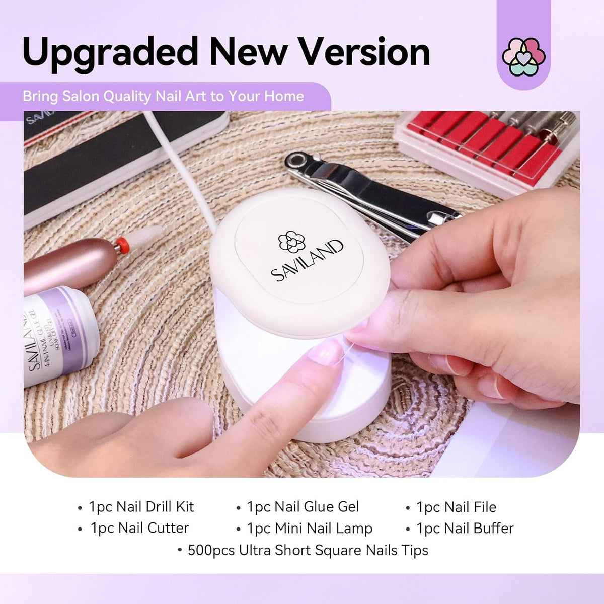 SAVILAND Gel Nail X Kit Short Square - Nail Drill Kit 500 PCS Natural False Nail Tips For Press On