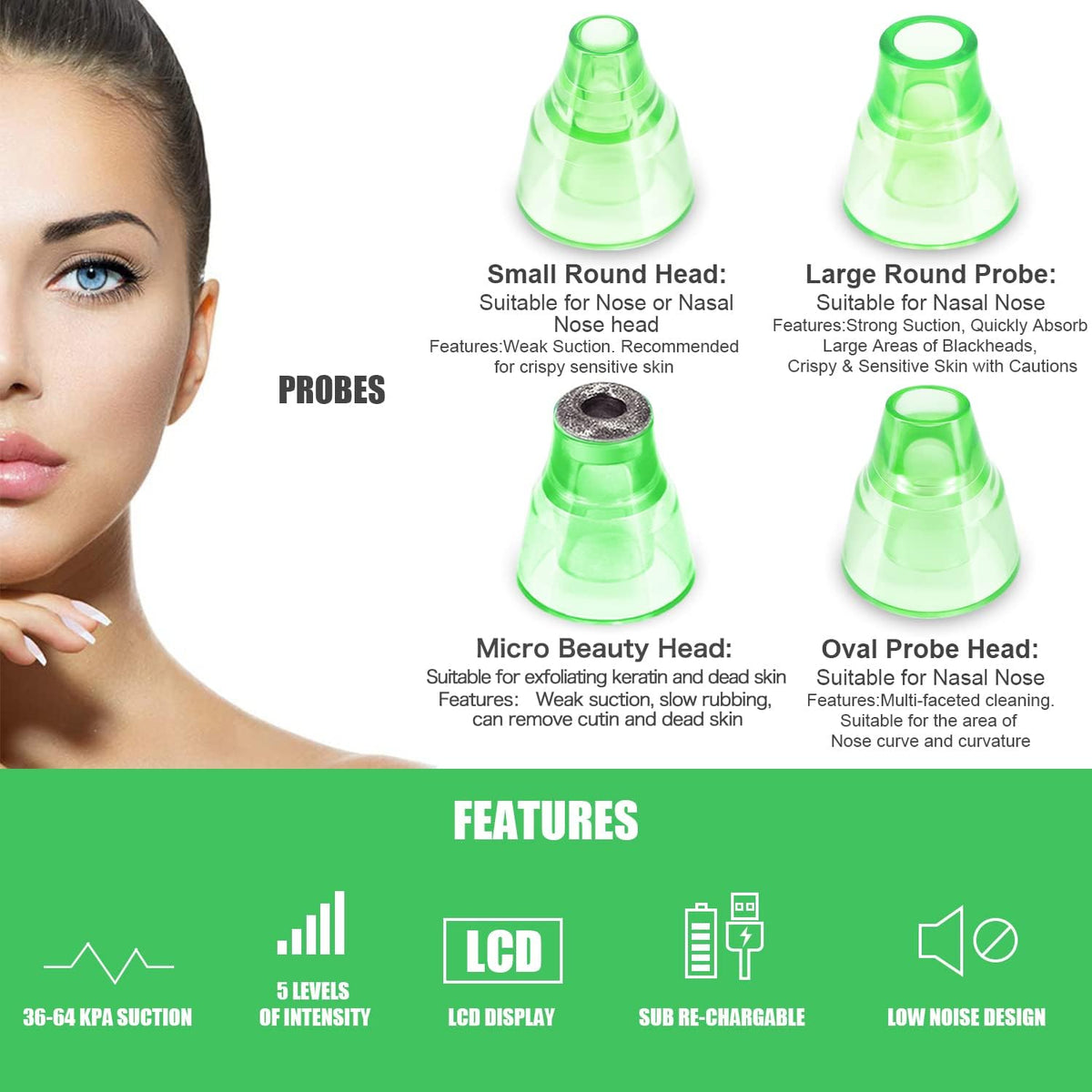 Blackhead Remover Pore Vacuum, Face Suction Pore Cleanser, 5 Suction Power Electric Blackhead