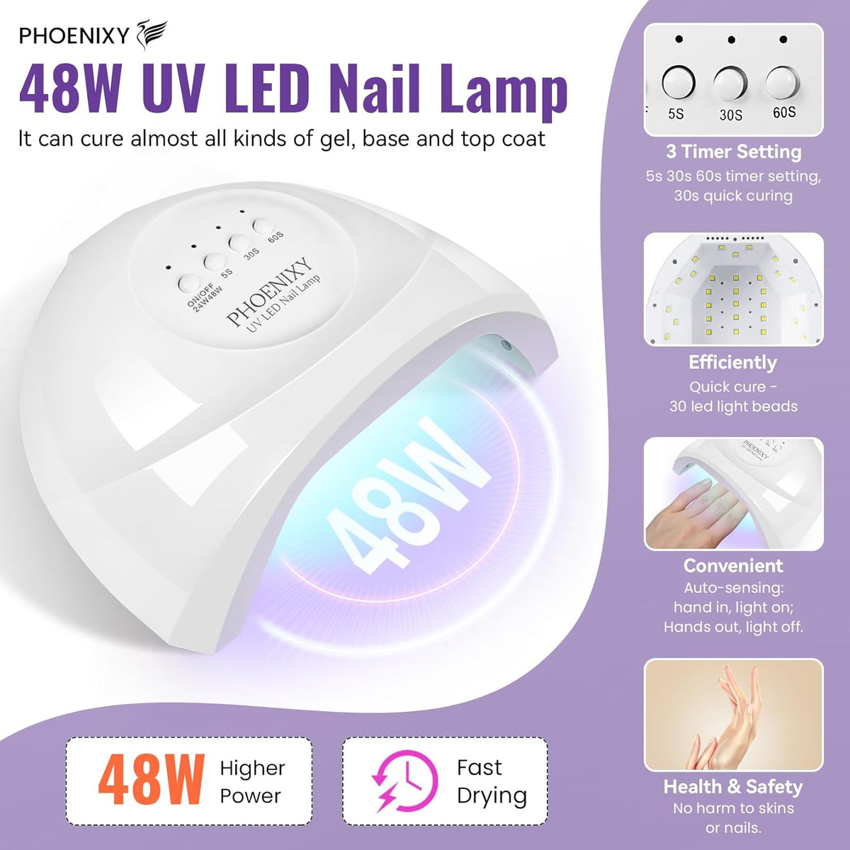 PHOENIXY 63 Pcs Gel Nail Polish Kit with U V light and Drill, 45 Colors Gel Polish with 5 Pcs Base