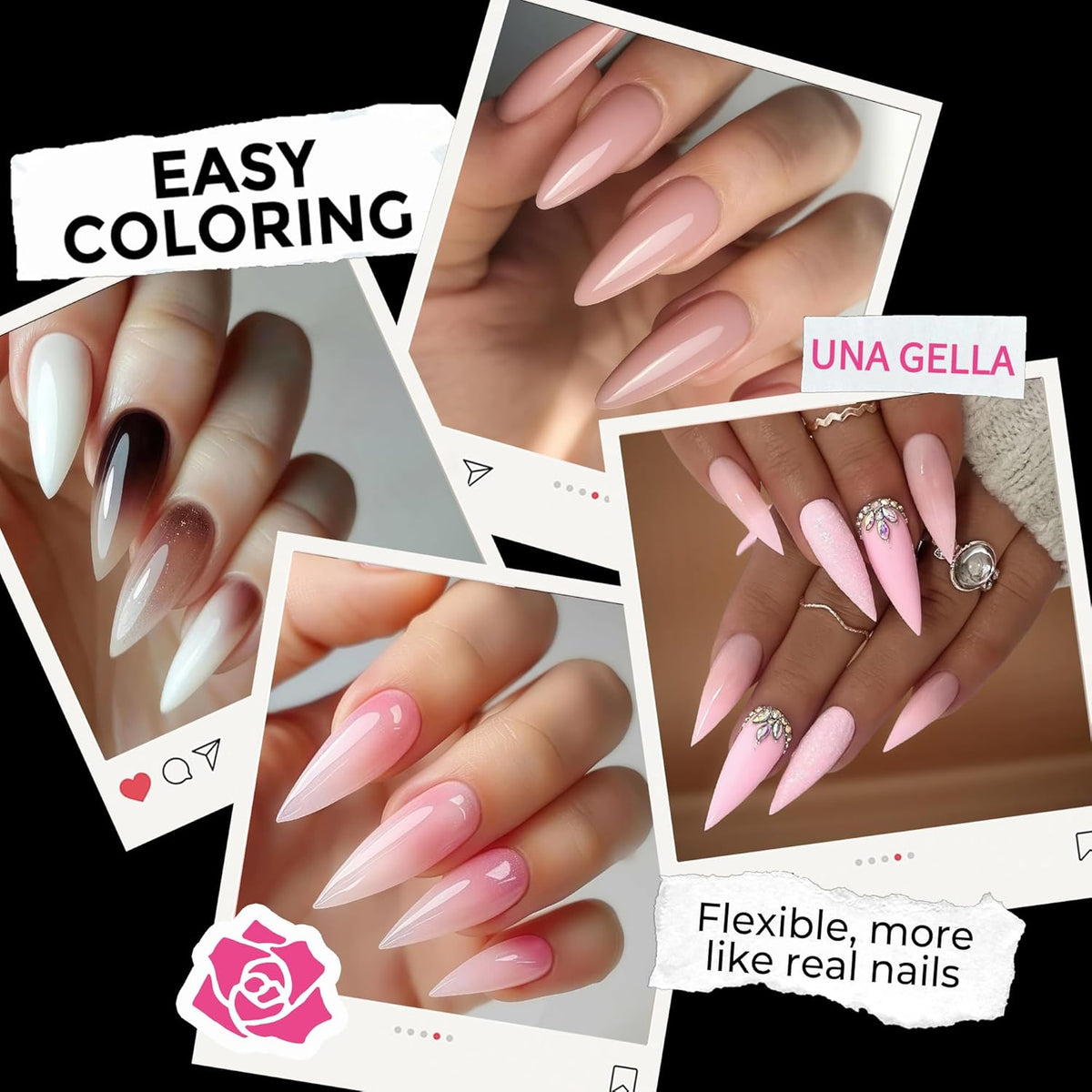 UNA GELLA Long Stiletto Gel Nail Tips: 216pcs Stiletto Almond Fake Nails Pre-Shape Long Almond