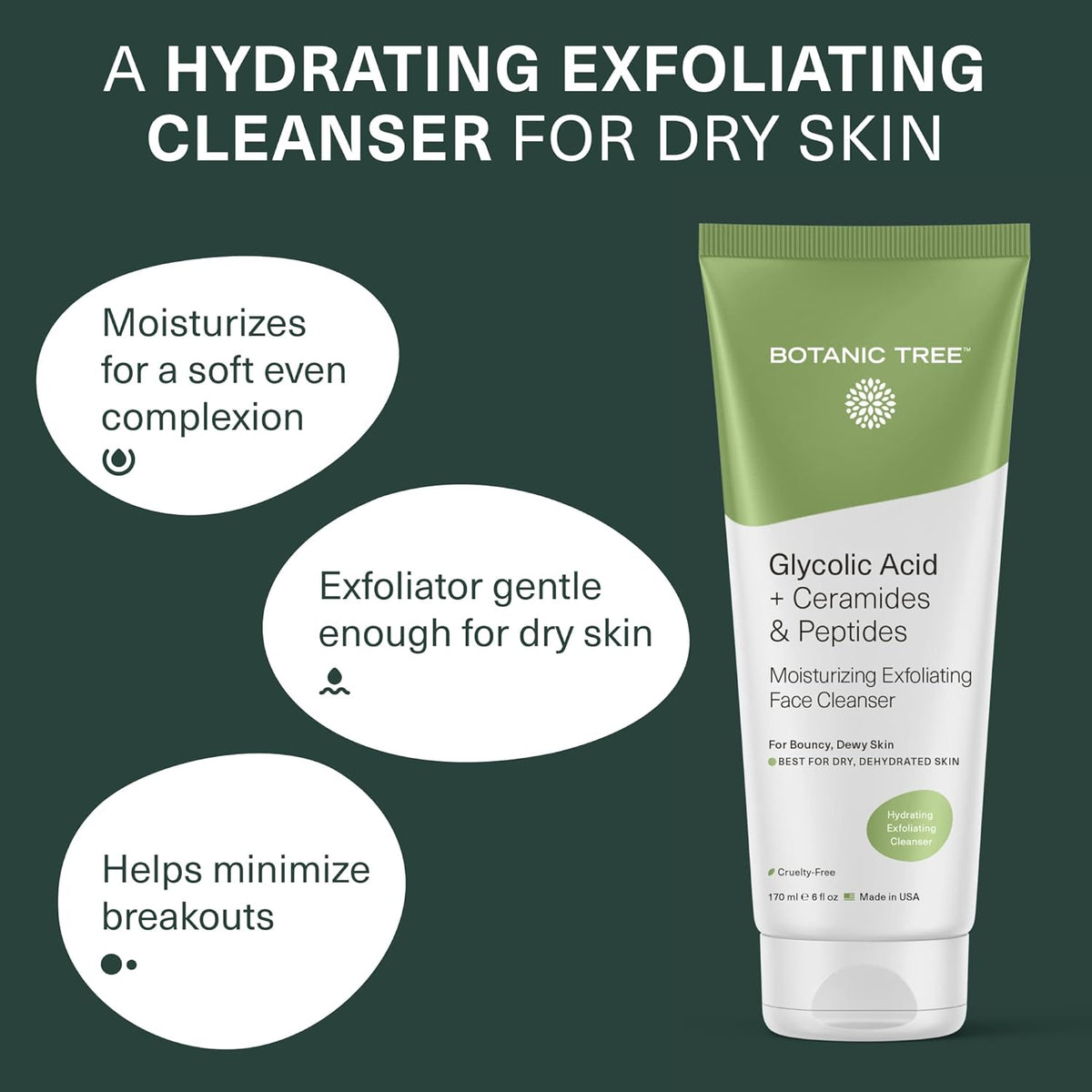Botanic Tree Hydrating Glycolic Acid Cleanser - Exfoliating Face Wash - Face Cleanser for Women