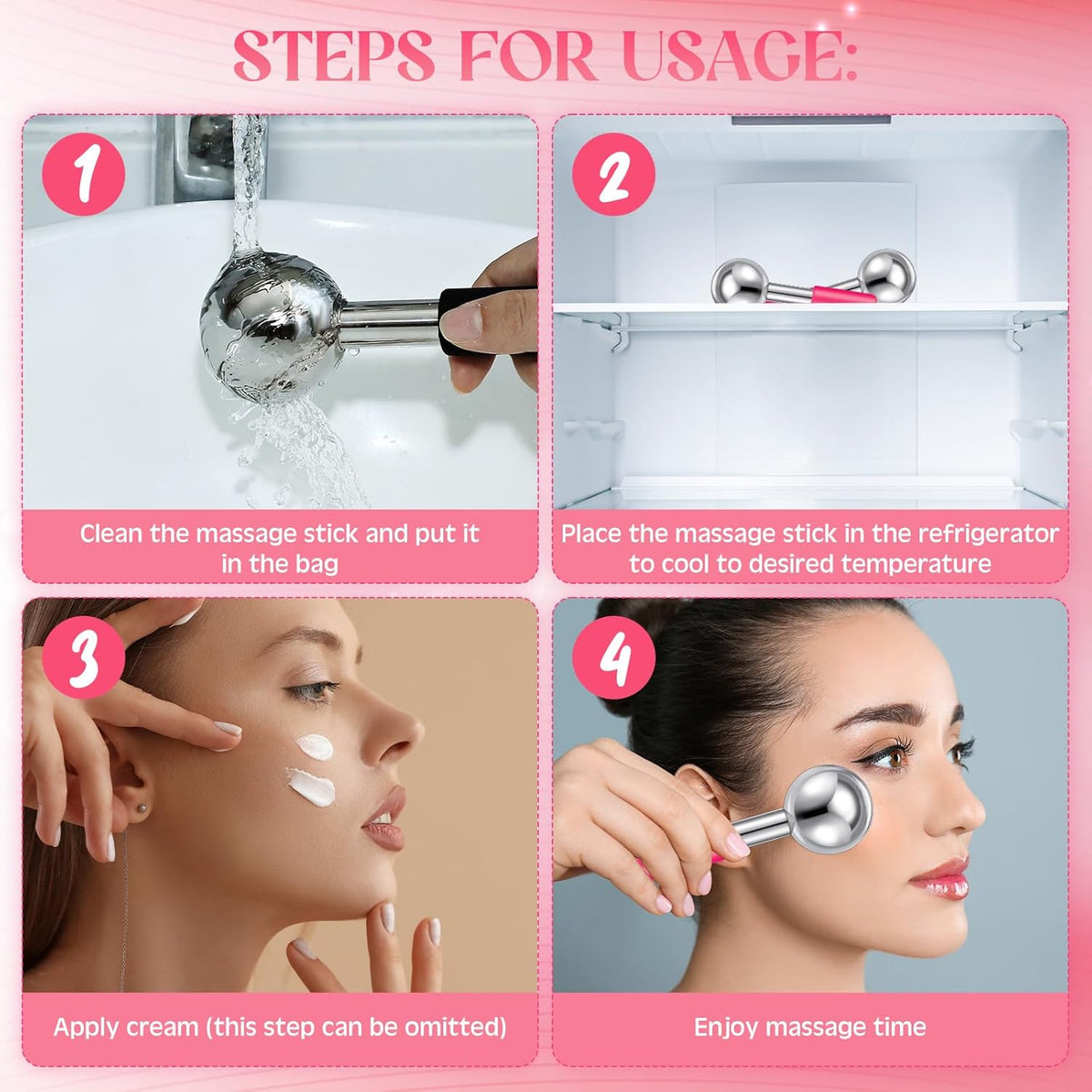 Baderke 2 Pcs Ice Globes for Face Stainless Steel Cooling Globes Unbreakable Cooling Roller Women