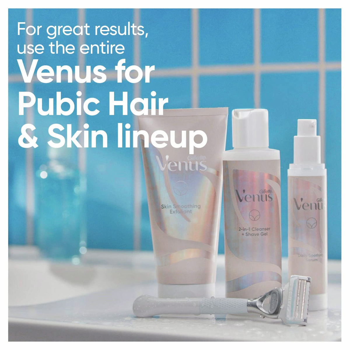 Gillette Venus for Pubic Hair and Skin, 1 Razor Handle + 2 Blade Refills, 2-in-1 Cleanser + Shave