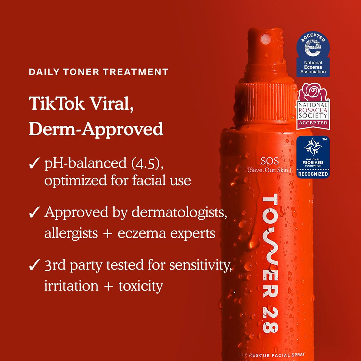 Tower 28 SOS Daily Rescue Facial Spray for Sensitive Skin, Hypochlorous Acid Spray Helps Visibly