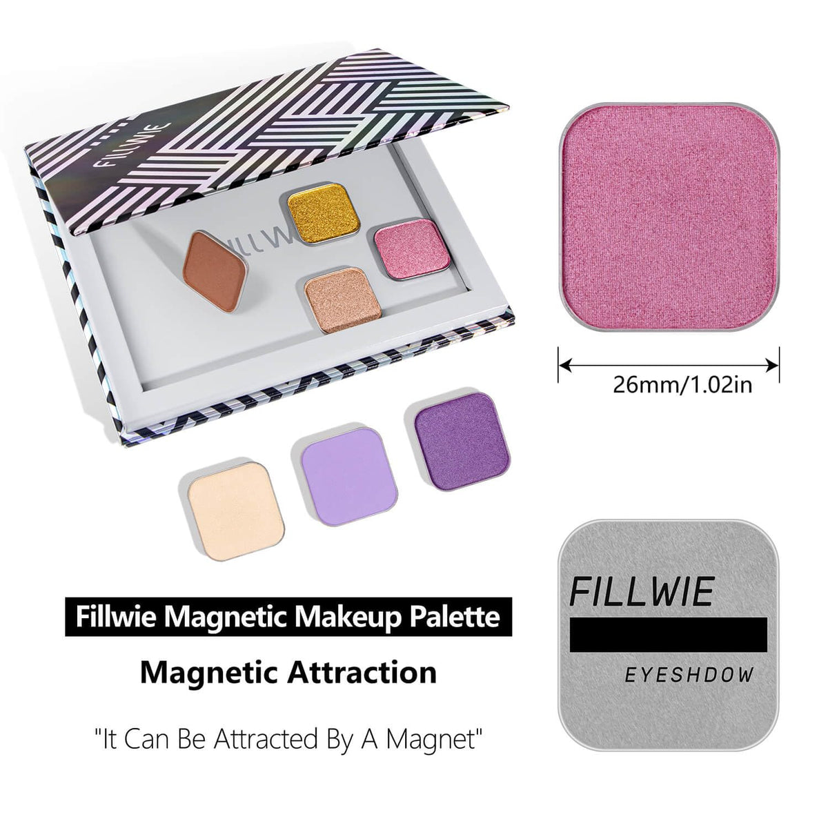 Single Pink Eyeshadow Matte Shimmer Highly Pigmented Blendable Longwear Powder in Magnetic Refill