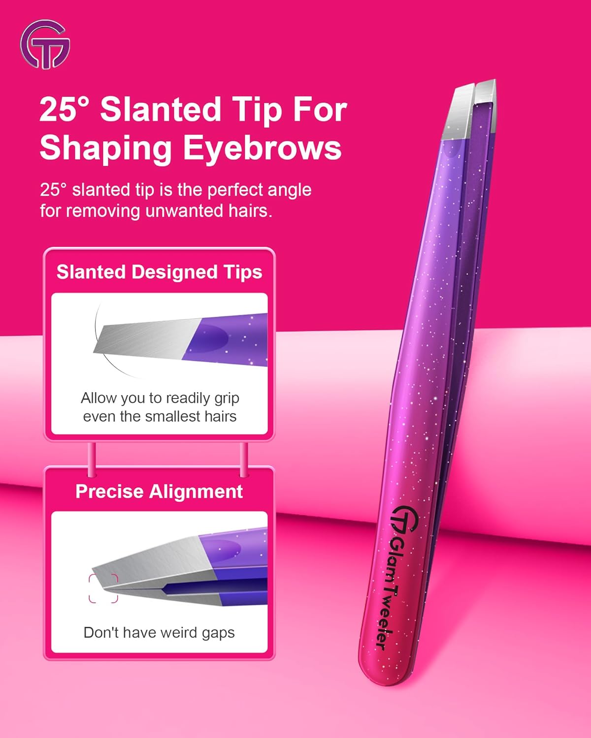 Expert Slant and Point Tip Tweezer Set with Exclusive Storage & Carrying Case, GlamTweeler Sharp &