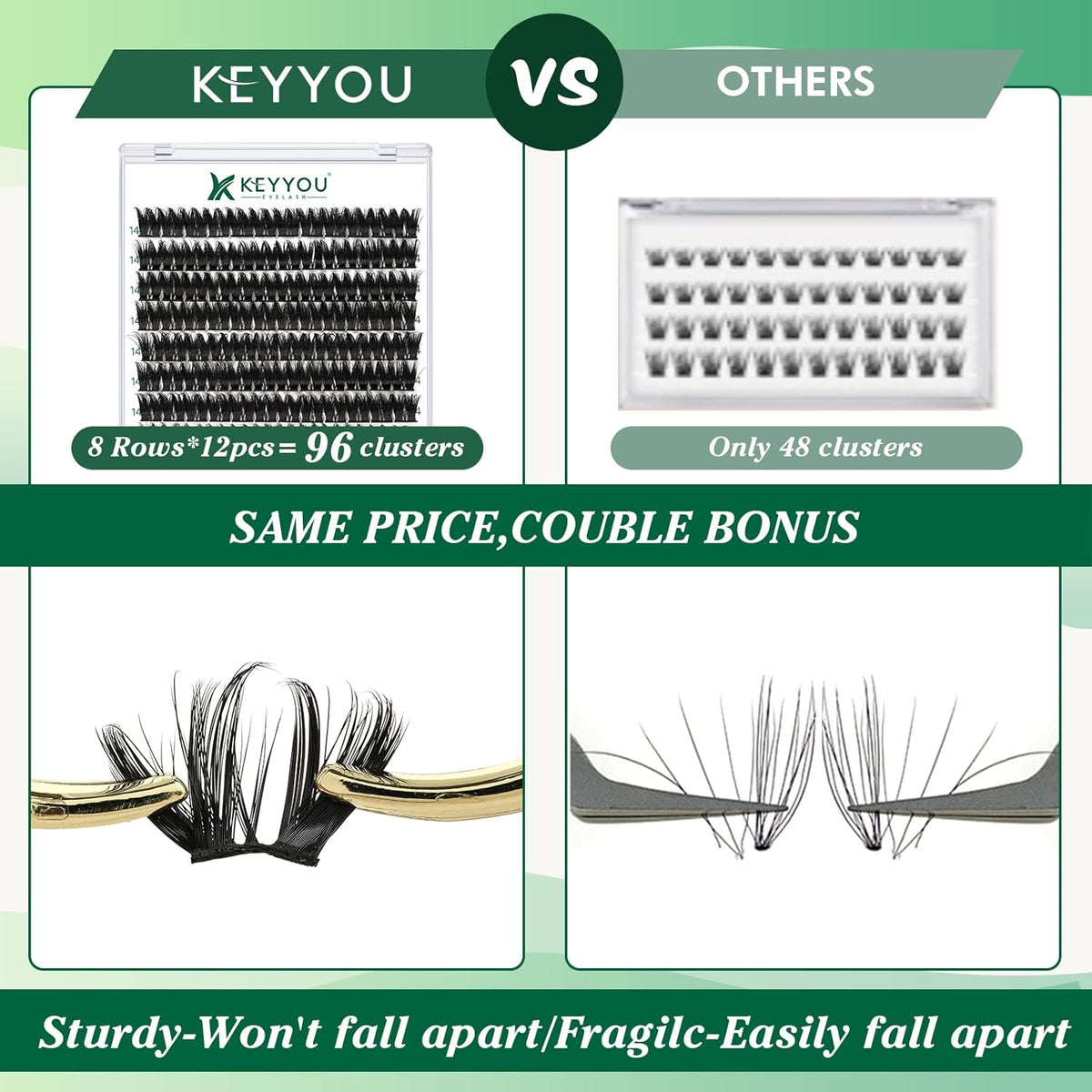 KEYYOU Volume Wispy Lash Extension 96pcs Individual Lashes D Curl 14mm Soft&Comfortable Easy DIY at