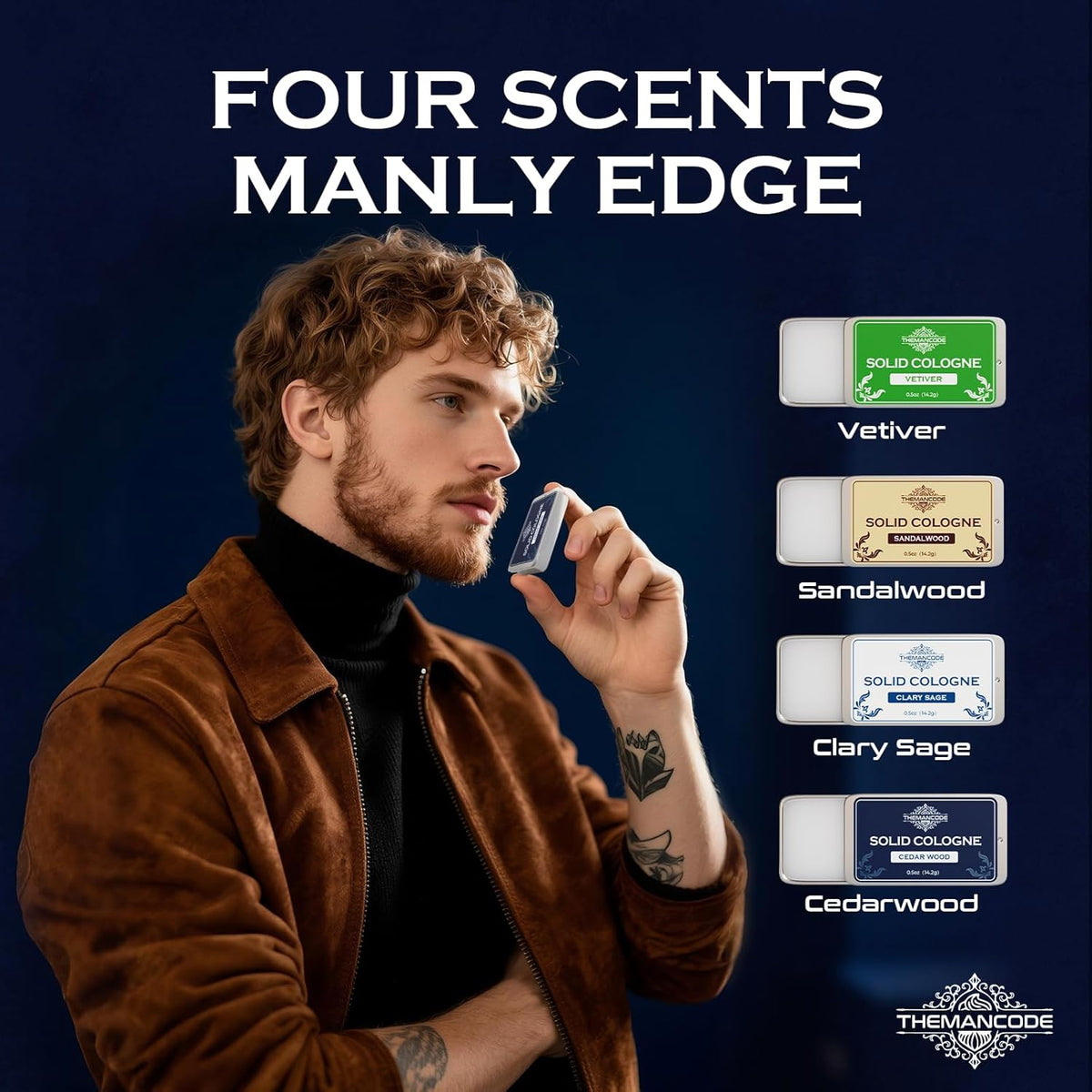 Solid Cologne for Men, Stocking Stuffers, Gifts for Men, Sandalwood, Vetiver, Cedarwood, Sage