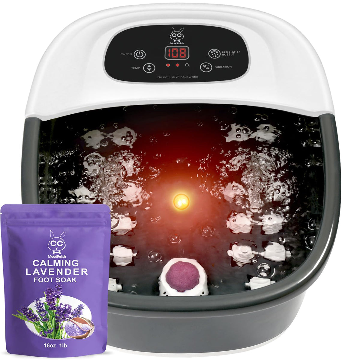 Foot Spa Bath Massager with Heat Bubbles and Vibration Massage and Jets, 16 OZ Calming Lavender