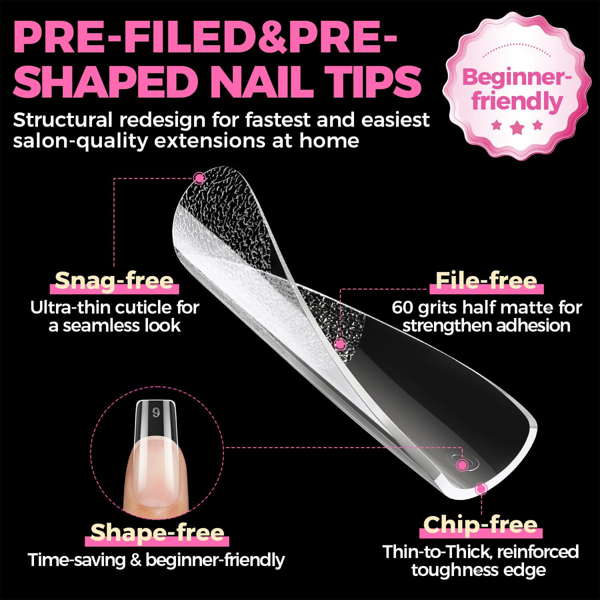 UNA GELLA Square Fake Nails, 504pcs Gel Nail Tips Clear Press on Nails Pre-shape for Full Cover