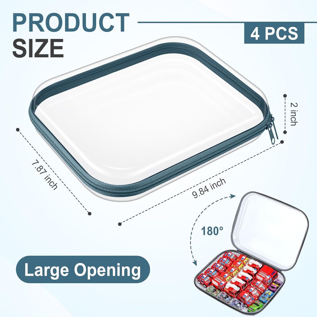 Hoolerry 4 Pcs Hard Clear Zipper Case Makeup Bags Plastic Pencil Pouch Transparent Storage Box