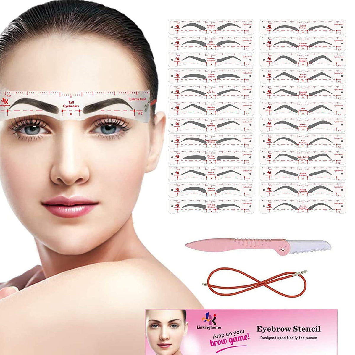 Eyebrow Stencil, 24 Eyebrow Shaper Kit, Reusable Eyebrow Template With Strap, 3 Minutes Makeup