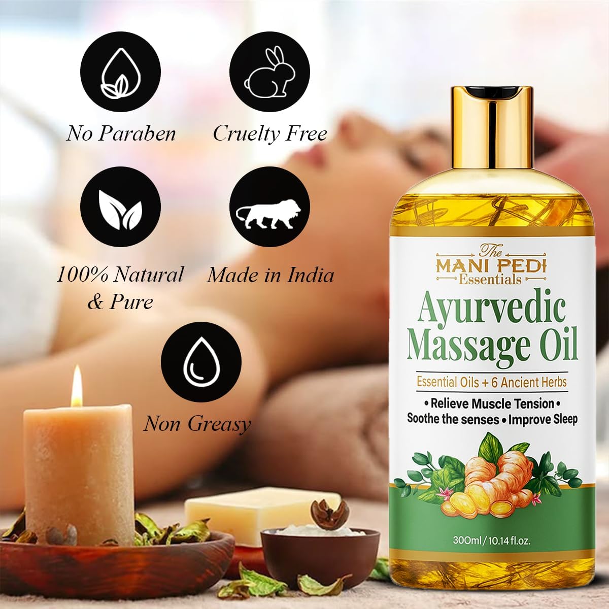 Ayurvedic Massage Oil enriched with Clove, Almond, Lemongrass & Lavender Oils & 6 Ancient Herbs.