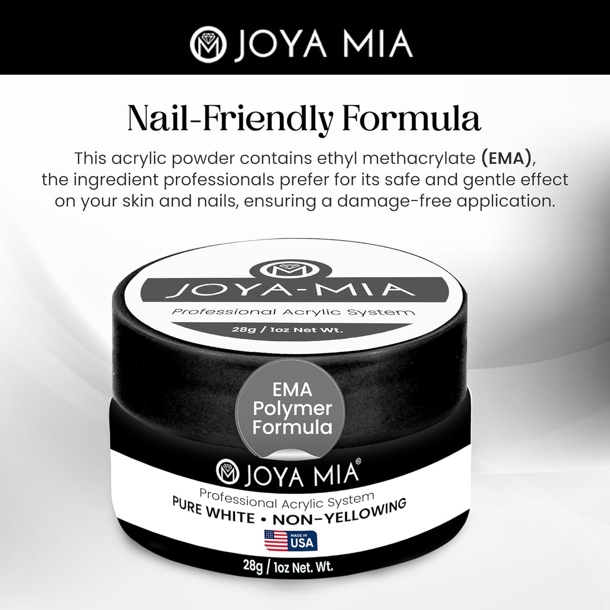 Joya Mia Acrylic Powder for Nails, MMA-Free, Super Adhesion Professional Powder for Flawless &