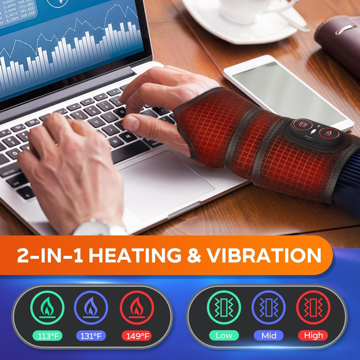 Cordless Wrist Heating Pad for Arthritis and Carpal Tunnel Relief, Hand Heating Pad with 3000mAh