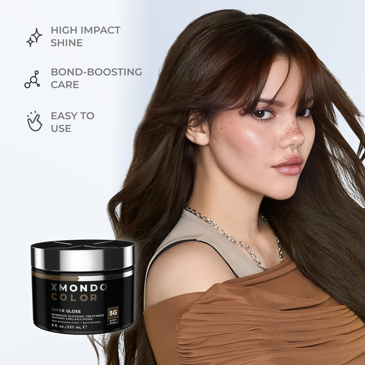 XMONDO Color Super Gloss Golden Brown Semi-Permanent Hair Dye, Vegan Formula Color Depositing Hair