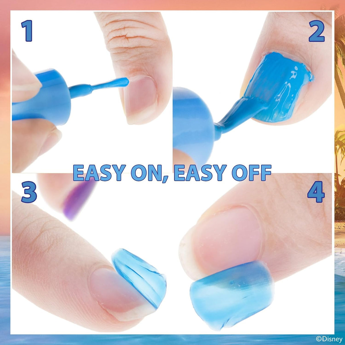 Townley Girl Moana 2 Non-Toxic Water-Based Peel Off Nail Polish Set with Glittery Shimmery Opaque
