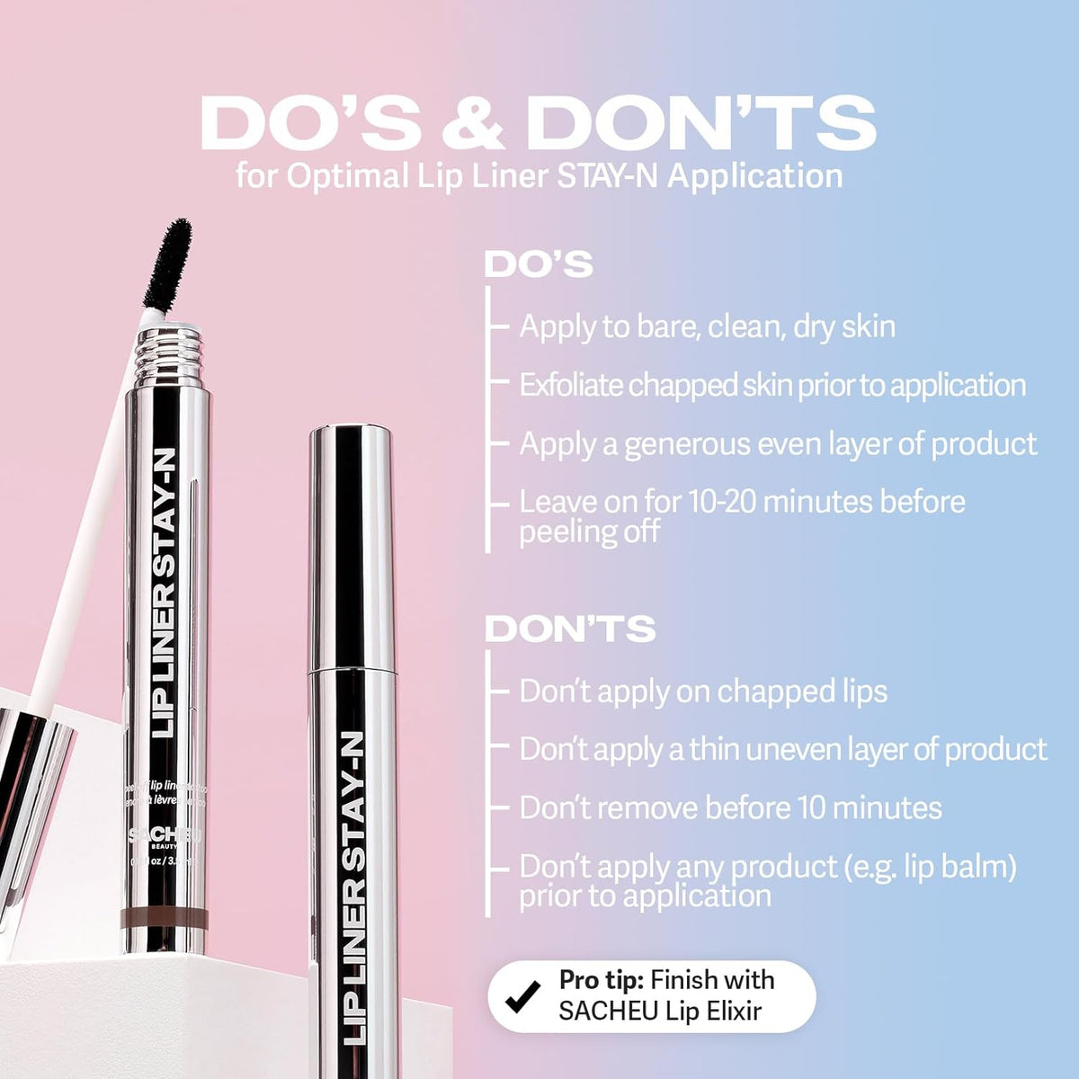 Sacheu Lip Liner STAY-N & Lip Elixir Bundle — Long Lasting Matte Lip Tattoo, Transfer Proof