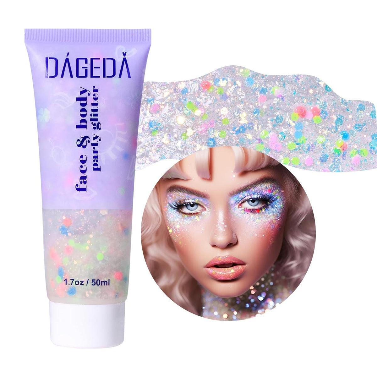 DAGEDA Rainbow Body Glitter Gel, Face Glitter for Pride Day Makeup Sequins Shimmer Eyeshadow