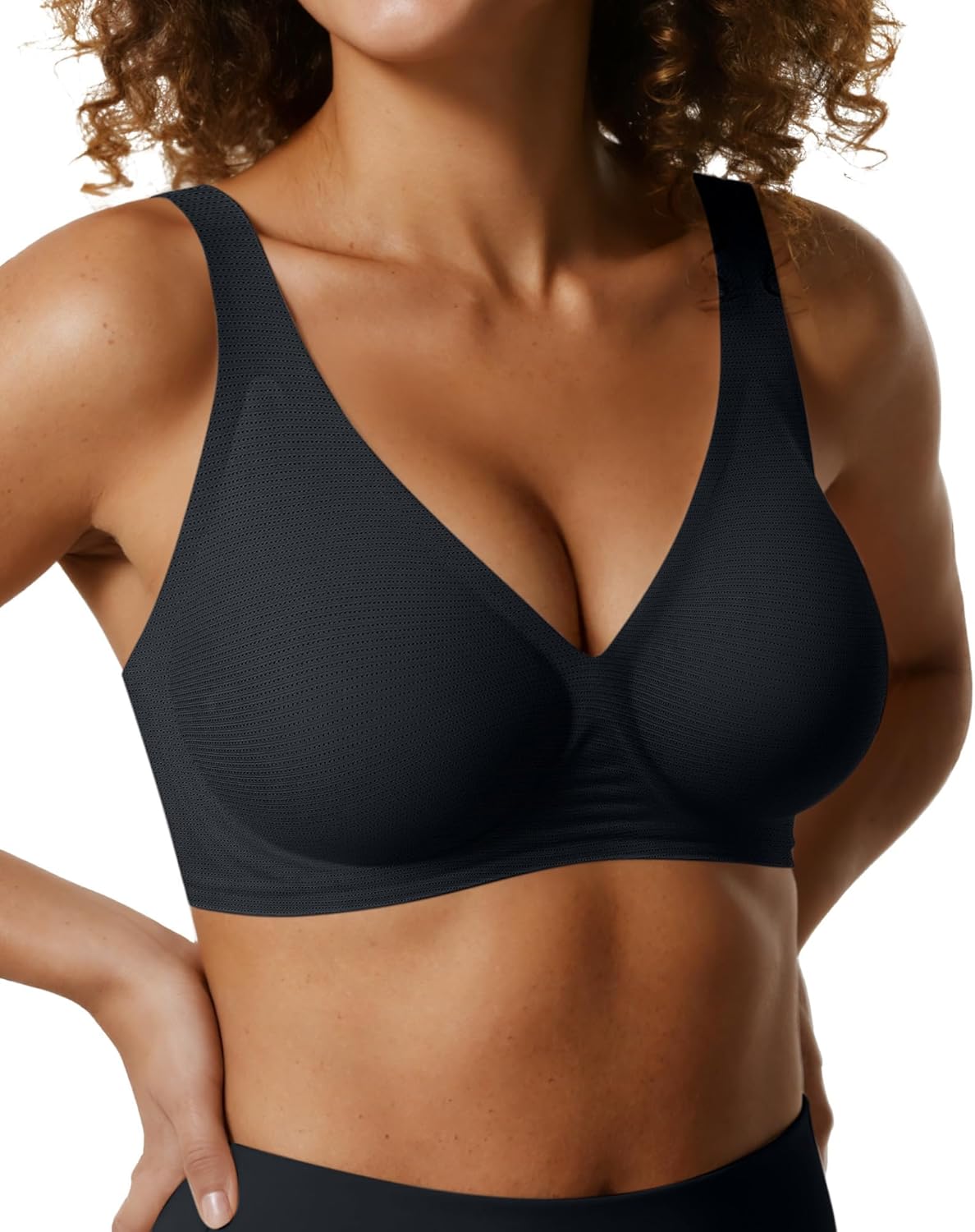 OEAK Womens Deep V Bras Wireless Comfortable Bra Supportive No Underwire Bras Tshirt Push Up