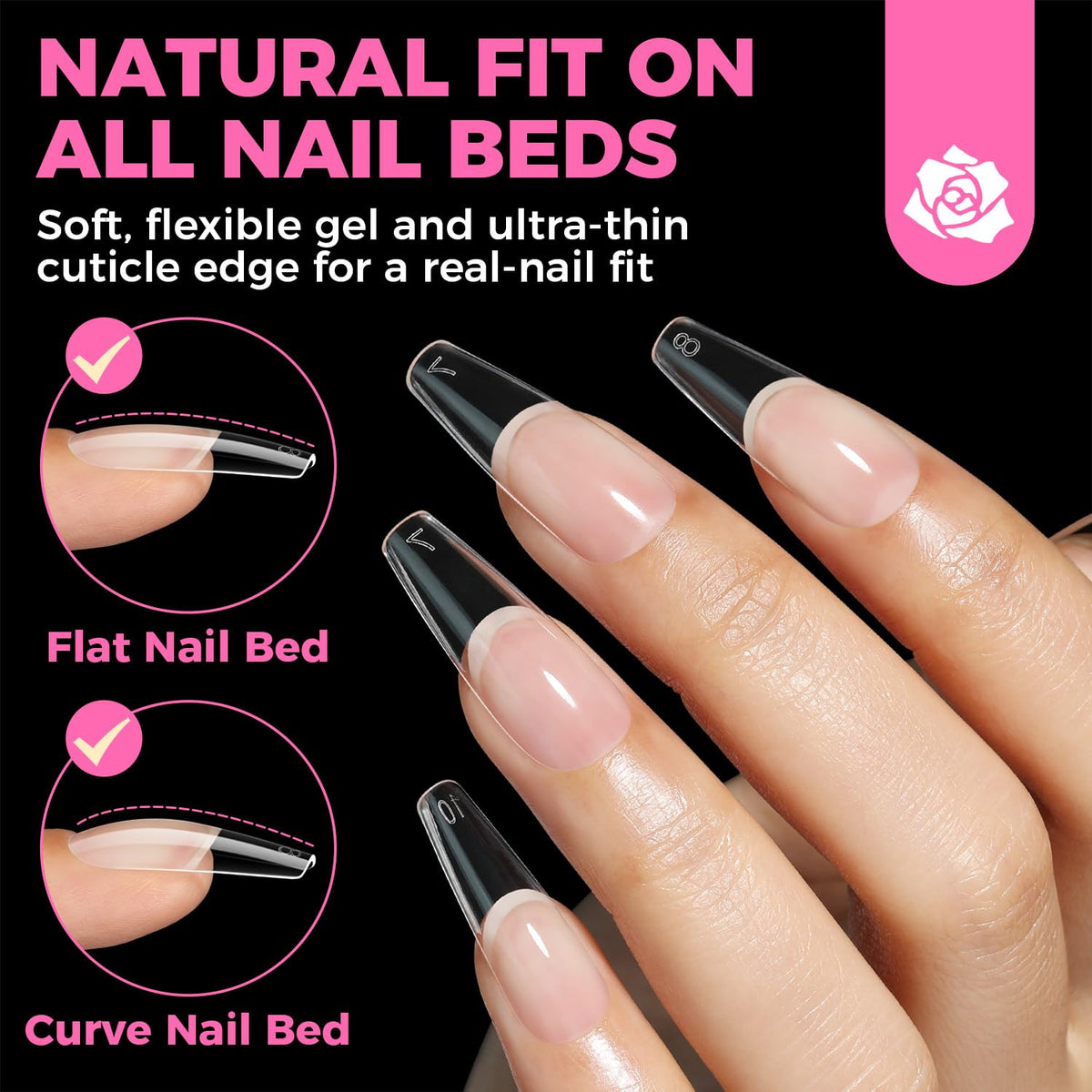 UNA GELLA Long Coffin Nail Tips, 504pcs Pre-Shape Fake Nails Half Matte Full Cover Acrylic Gel Nail