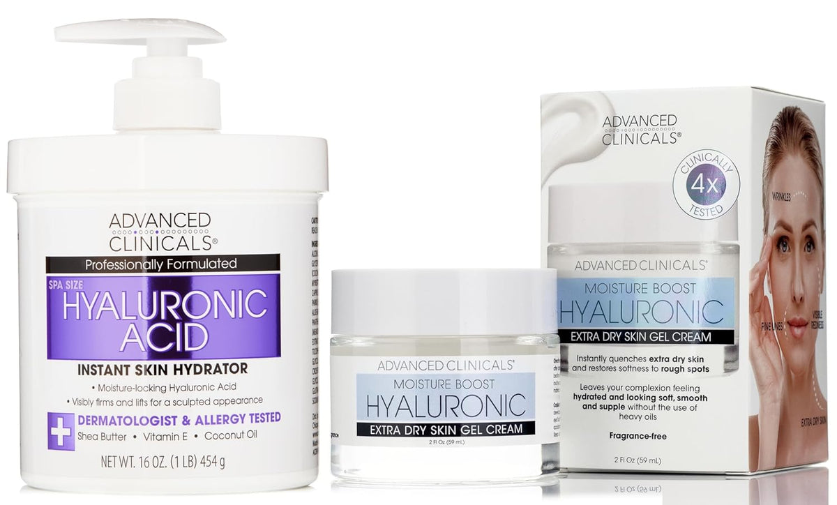 Advanced Clinicals Hyaluronic Acid Face Moisturizer Gel Cream + Hyaluronic Acid Body Cream 2pc