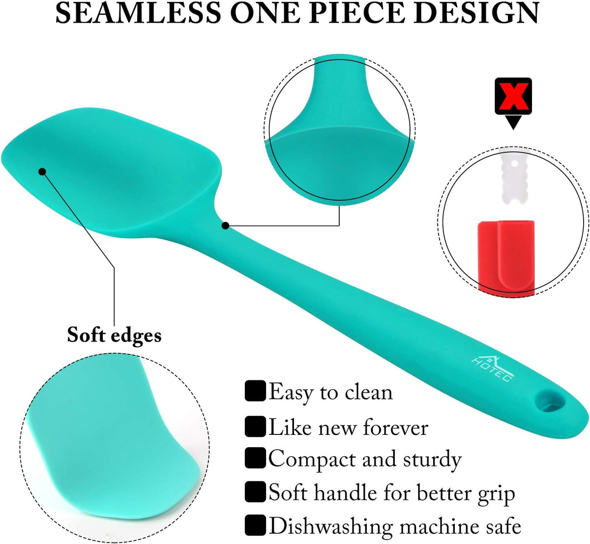 HOTEC Heat Resistant 600℉ Food Grade Silicone Rubber Spatula Set for Baking, Cooking, and Mixing