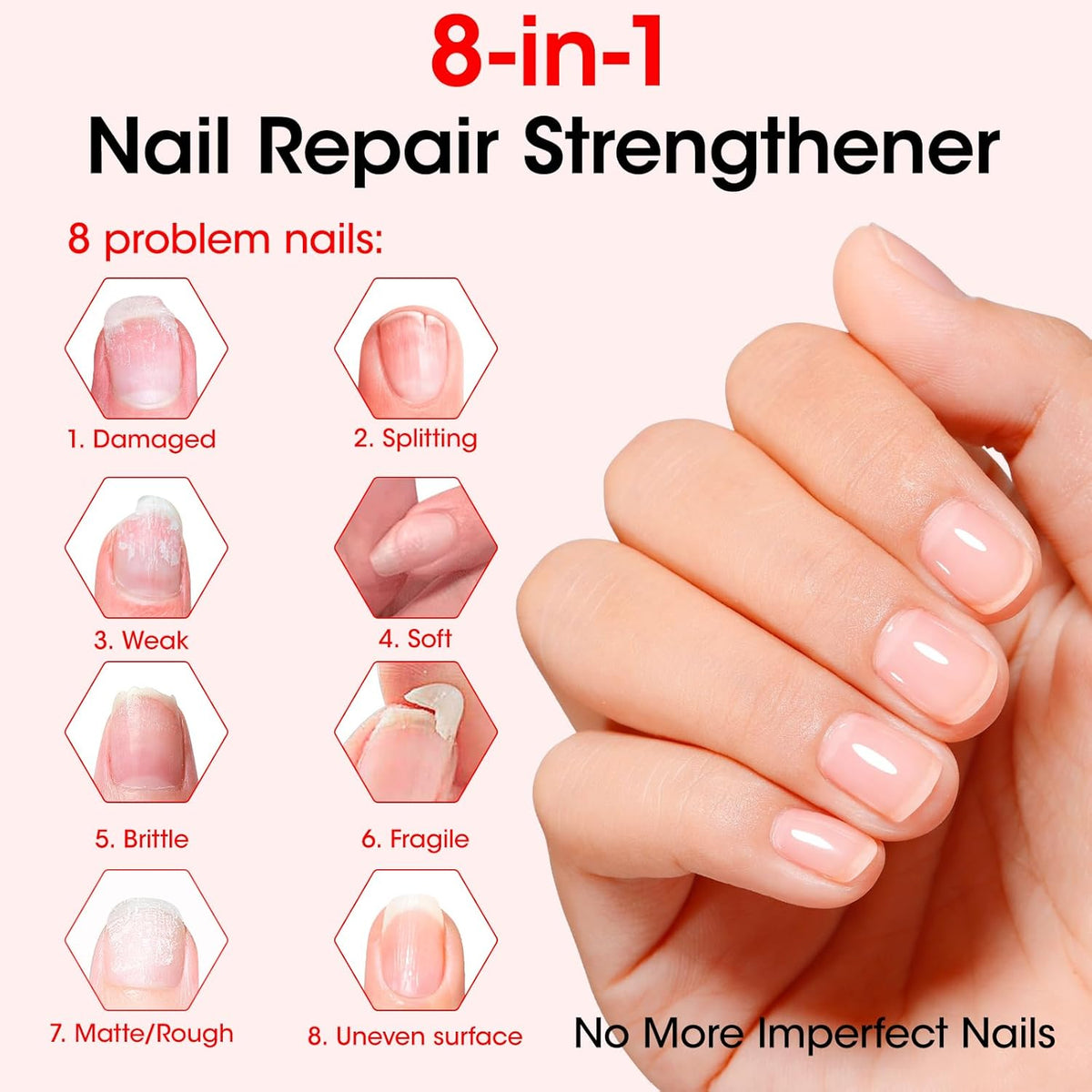 Gellen Nail Strengthener, 8-In-1 Nail Repair Serum Growth for Thin Brittle Damaged Nails, Air Dry