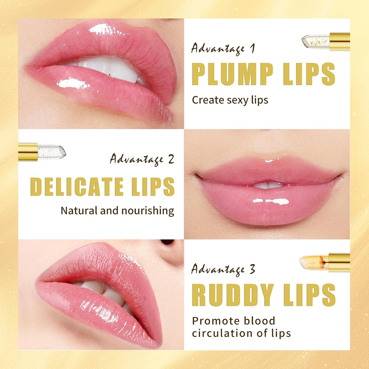 MUNIP Transferproof Color Changing Lipstick,Gold Crystal Ph Color Changing Conservation Clear