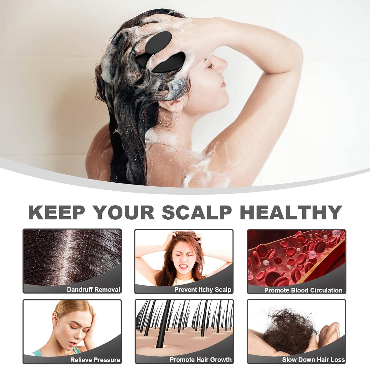 Silicone Scalp Massager Shampoo Brush, Scalp Brush for Hair Growth & Dandruff Removal, Hair