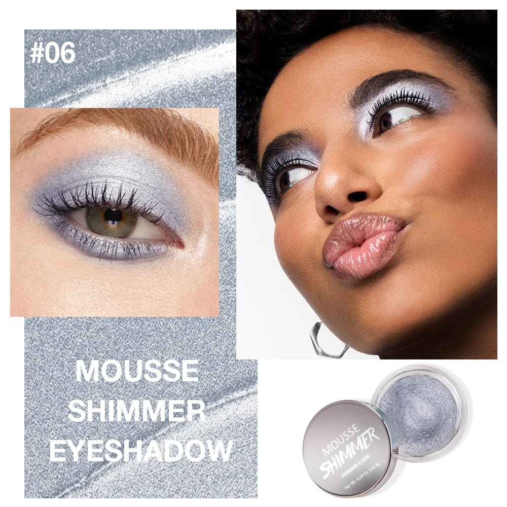 Cream Glitter Grey Blue Shimmer Metallic Eyeshadow Palette Makeup, Natural Single Mini Instant