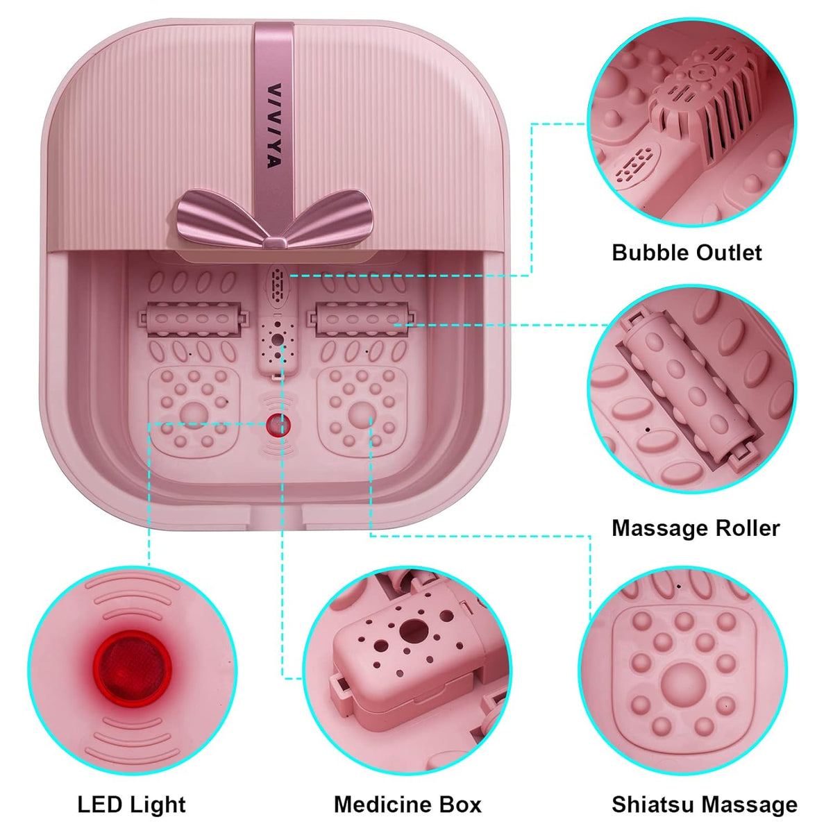 Collapsible Foot Bath Spa with heat and Massage Rollers, Foldable Foot Soak Tub with Bubbles Jets