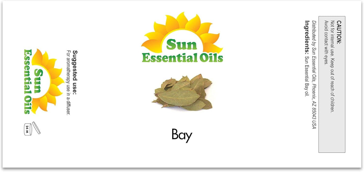 Sun Essential Oils – 4 oz Bay Essential Oil with Dropper for Diffuser, Massage Therapy, Scalp Care