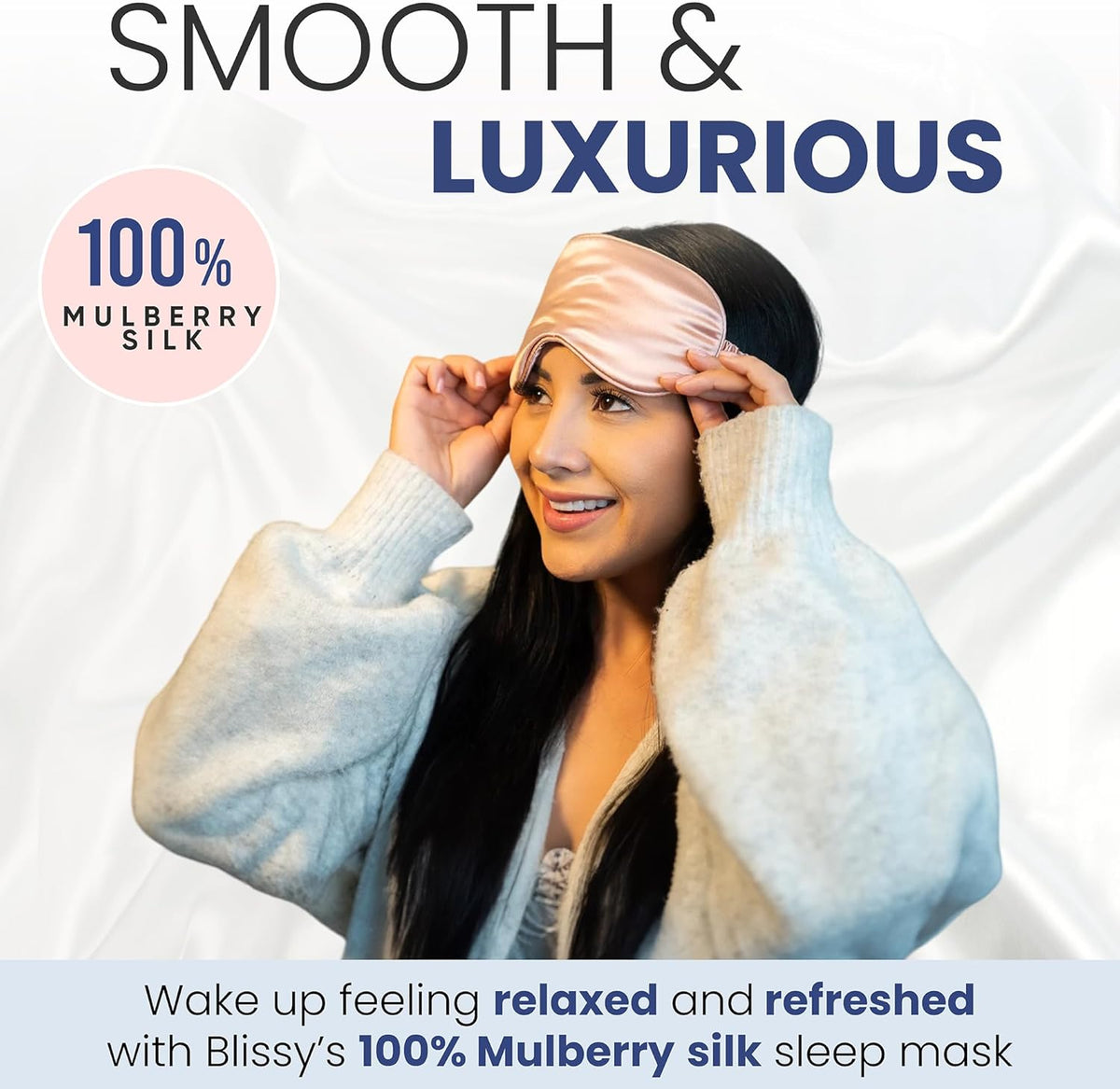 Blissy Silk Sleep Mask - Silk Eye Sleeping Mask for Women & Men for Total Blackout - 100% Pure